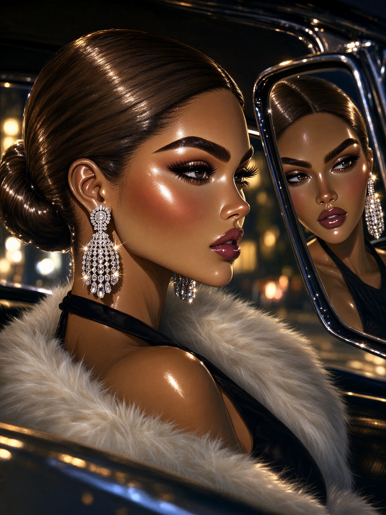Glamorous Night Mirror Reflection Portrait — AI generated image