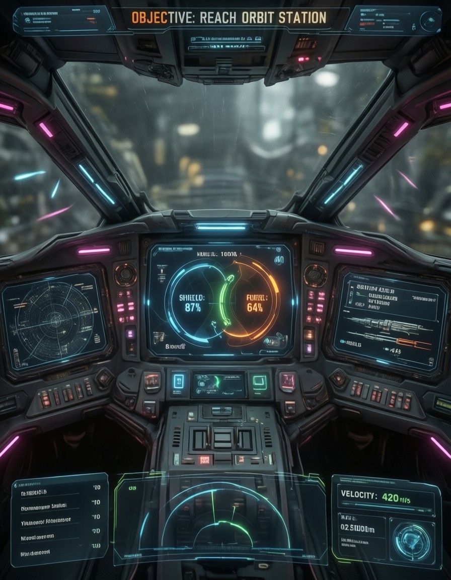 Sci-Fi Spaceship Cockpit HUD — AI generated image