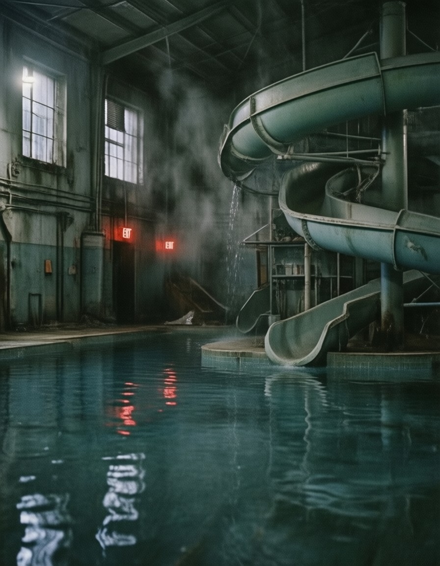 Eerie Water Park Exit — AI generated image