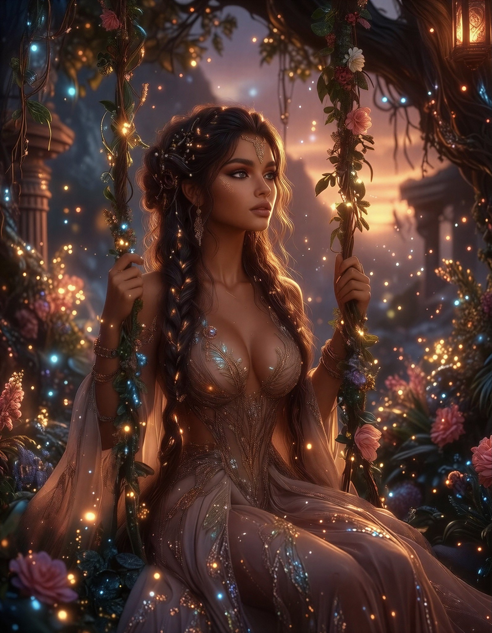 Goddess on Glowing Swing — AI generated image