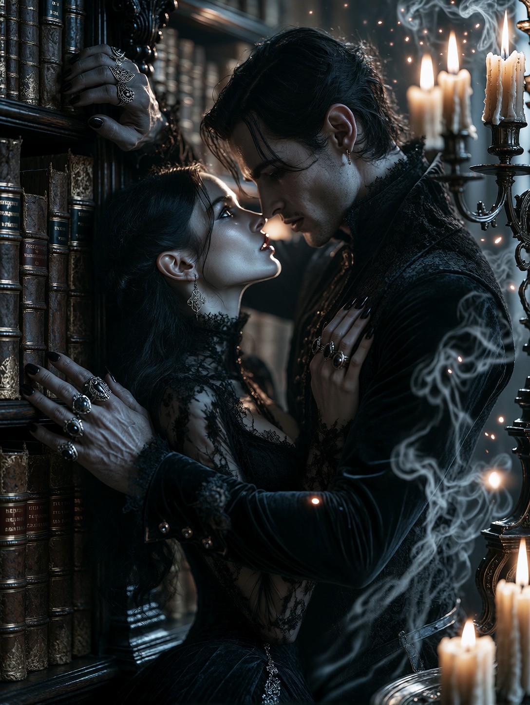 Gothic Vampire Couple Candlelit Moment — AI generated image