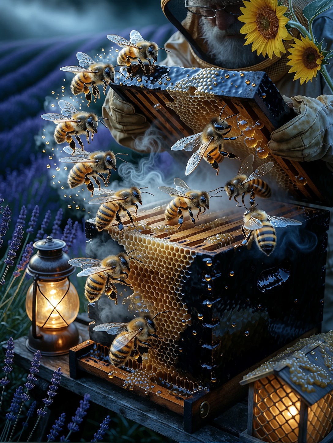 Glass Bees Golden Rain Apiary — AI generated image