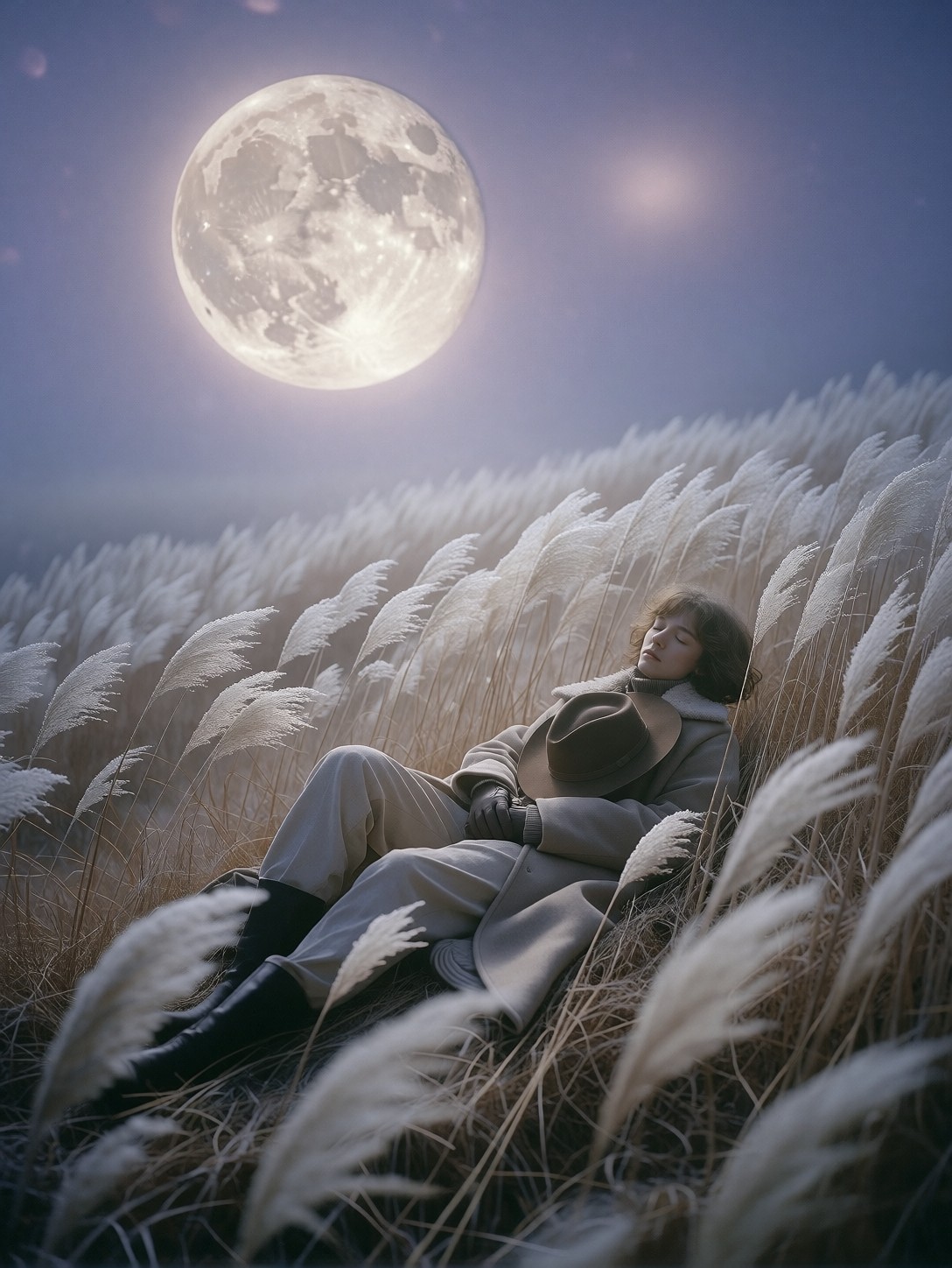 Drifter Sleeping Under Pale Moon — AI generated image