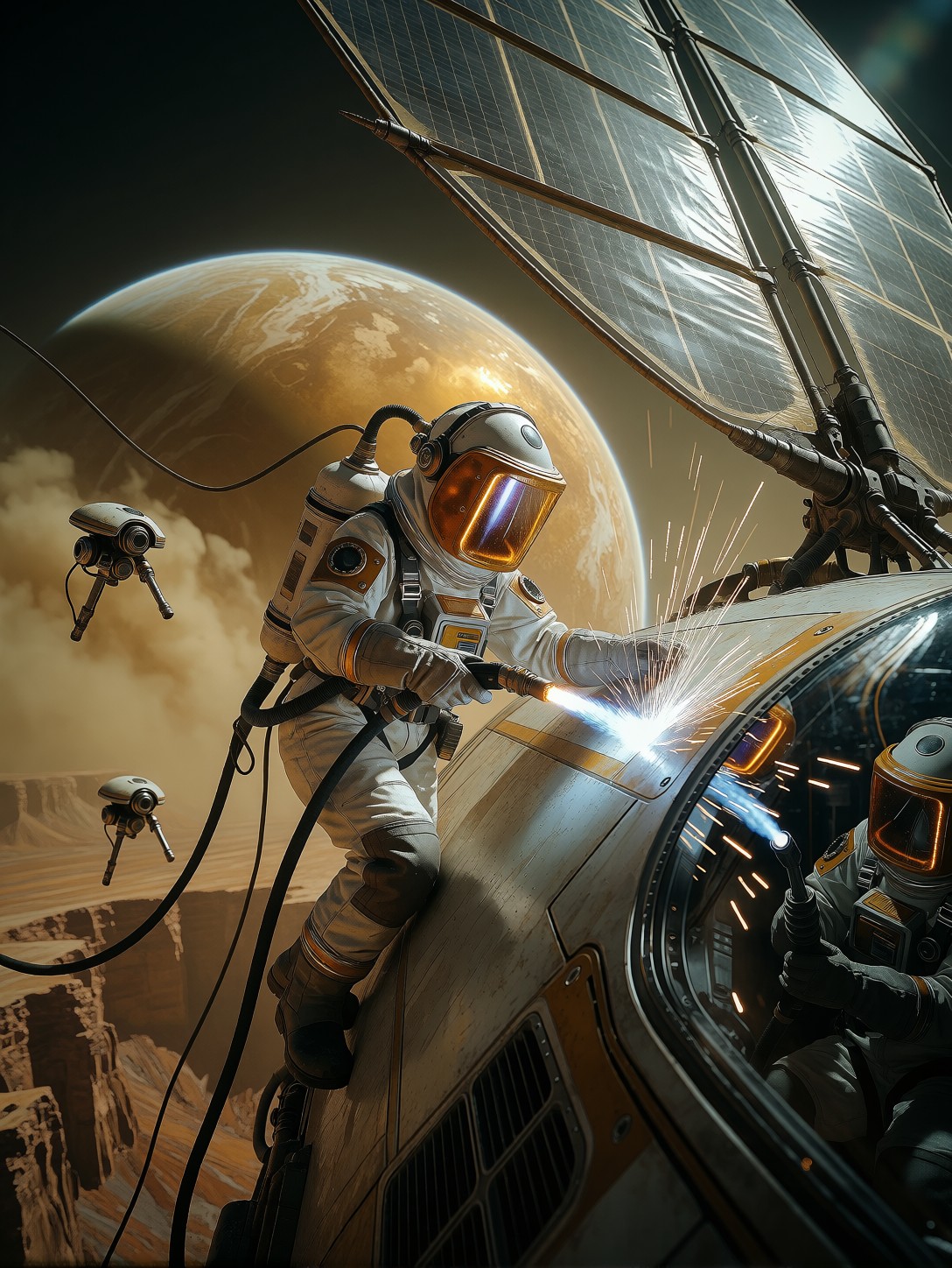 Engineer Welding Solar Clipper Hull — AI generated image