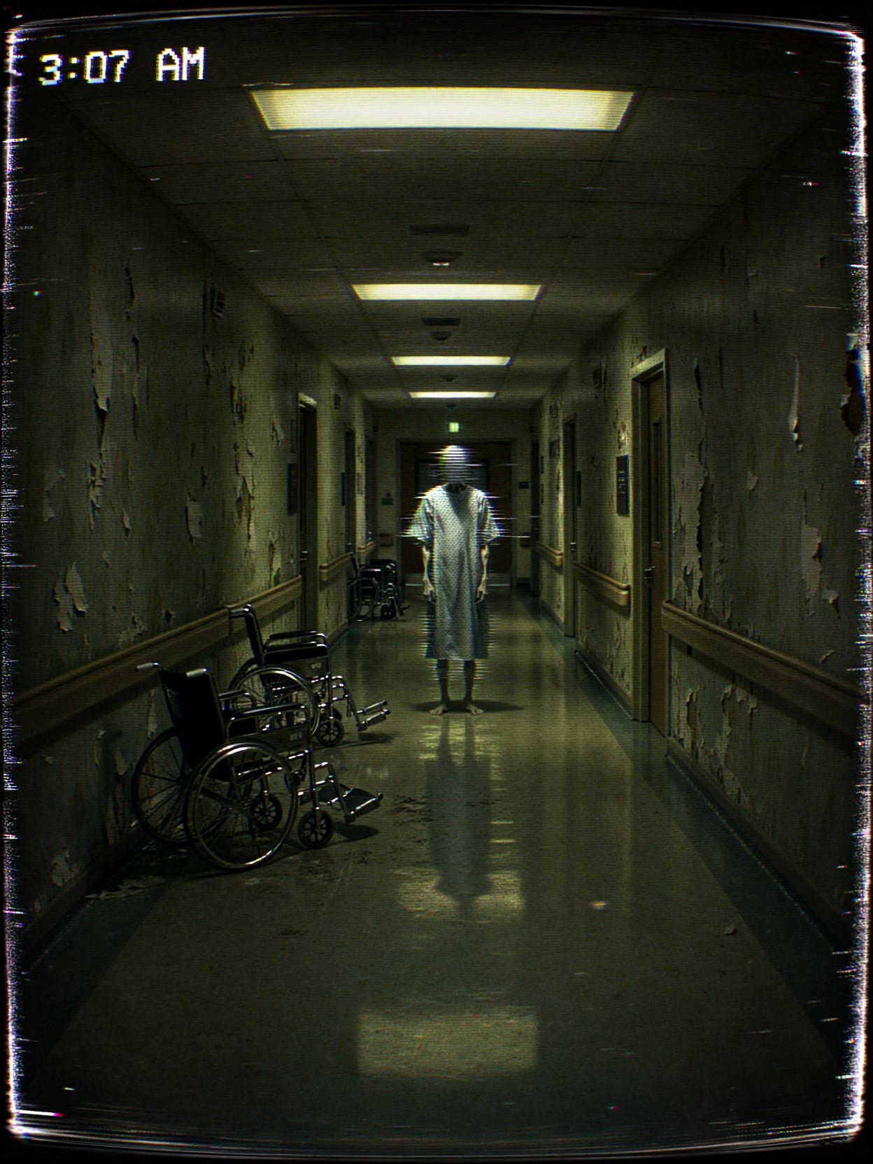 Haunted Hospital Corridor at 3:07 AM — AI generated image