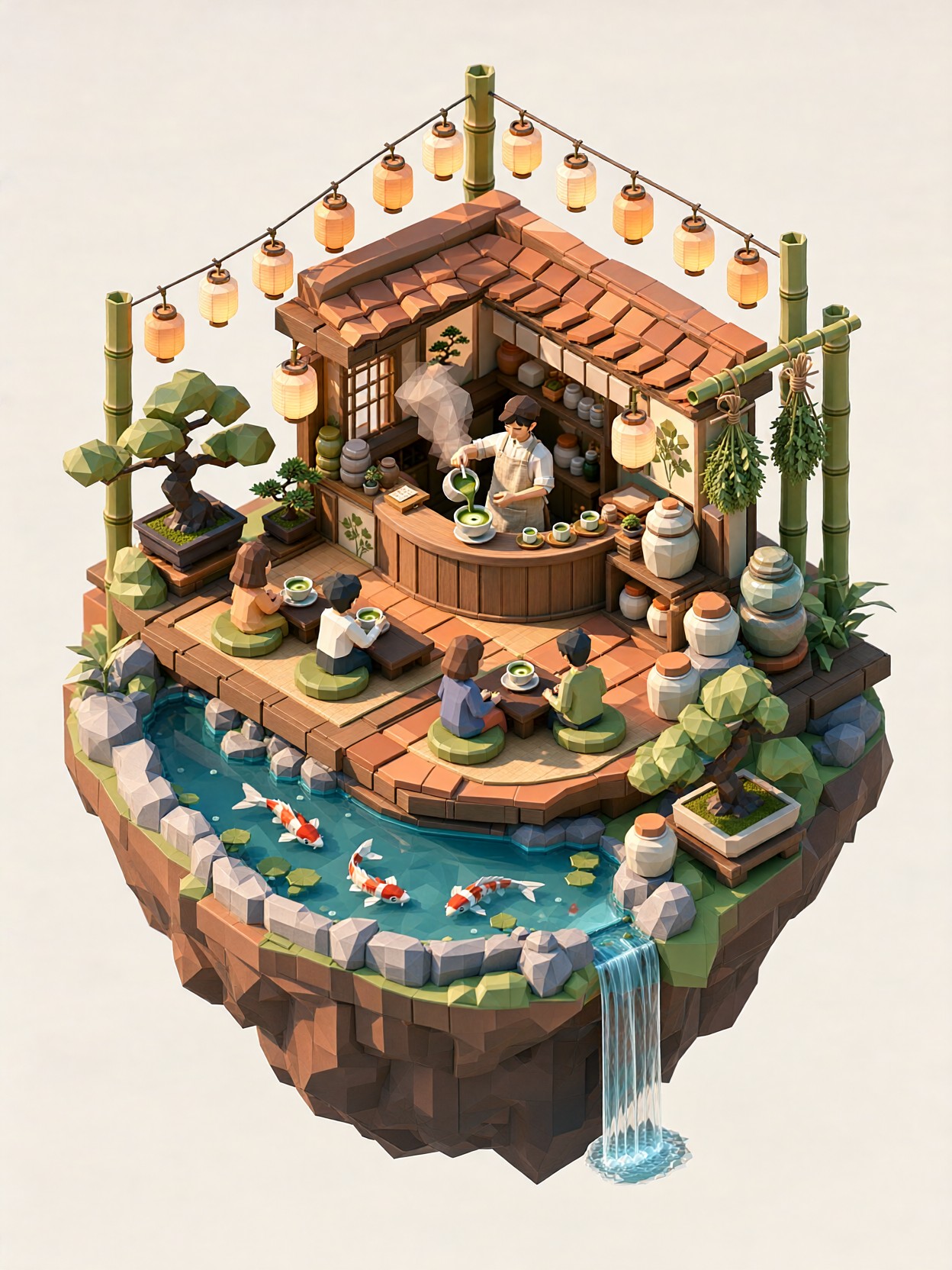 Floating Island Tea Shop Diorama — AI generated image
