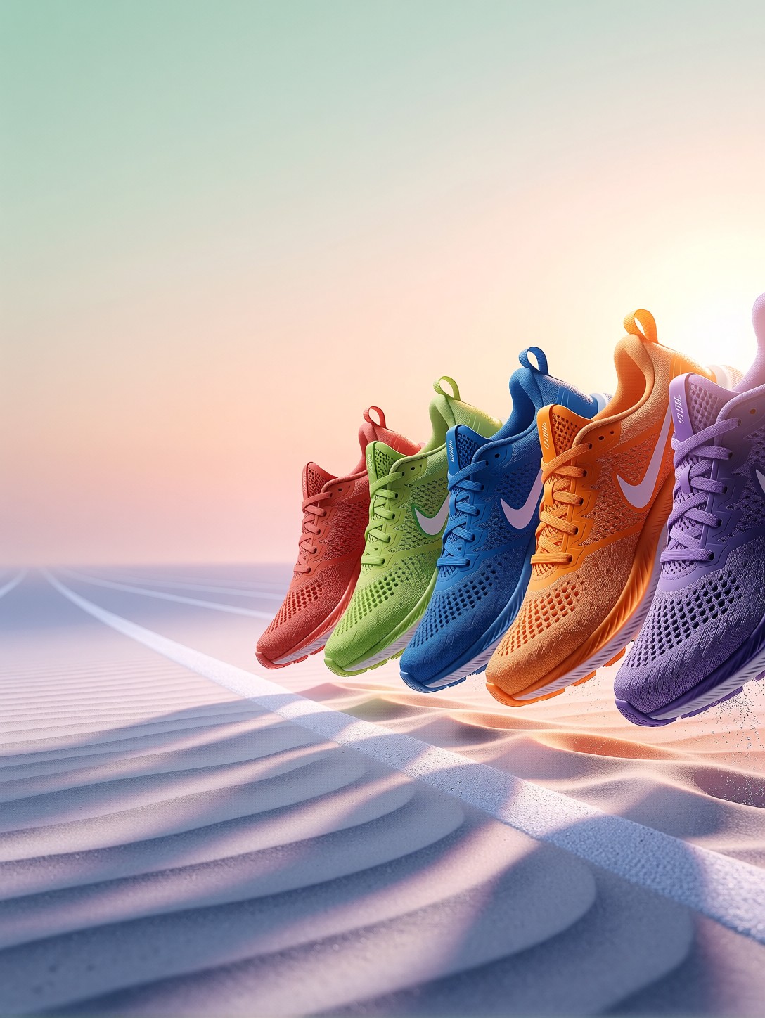 Colorful Running Shoes Suspended Mid-Stride — AI generated image