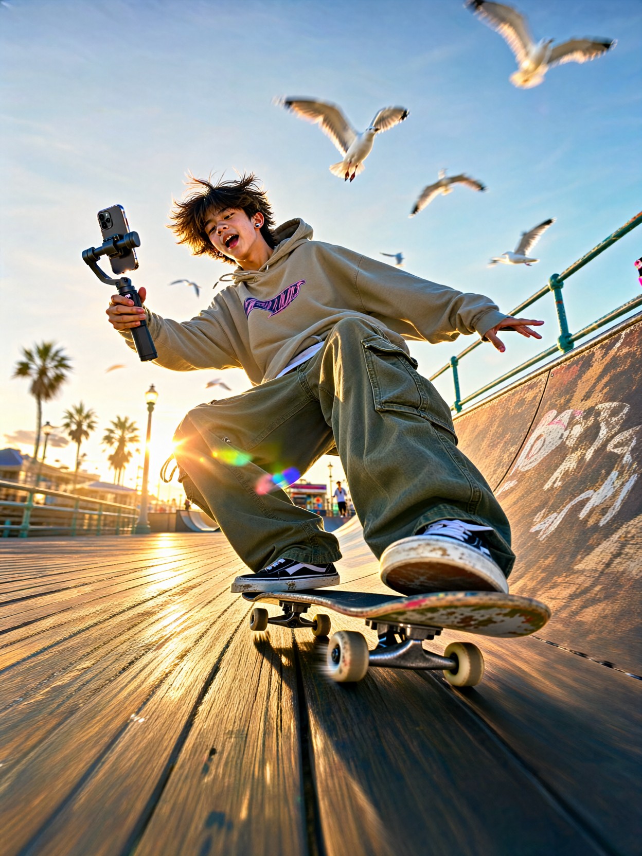 Teen Skateboard Trick Golden Hour — AI generated image