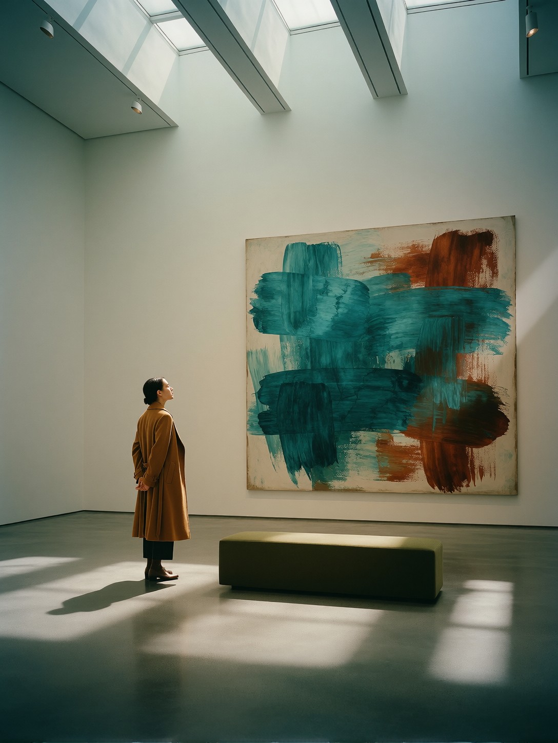 Visitor Contemplating Abstract Art Museum — AI generated image