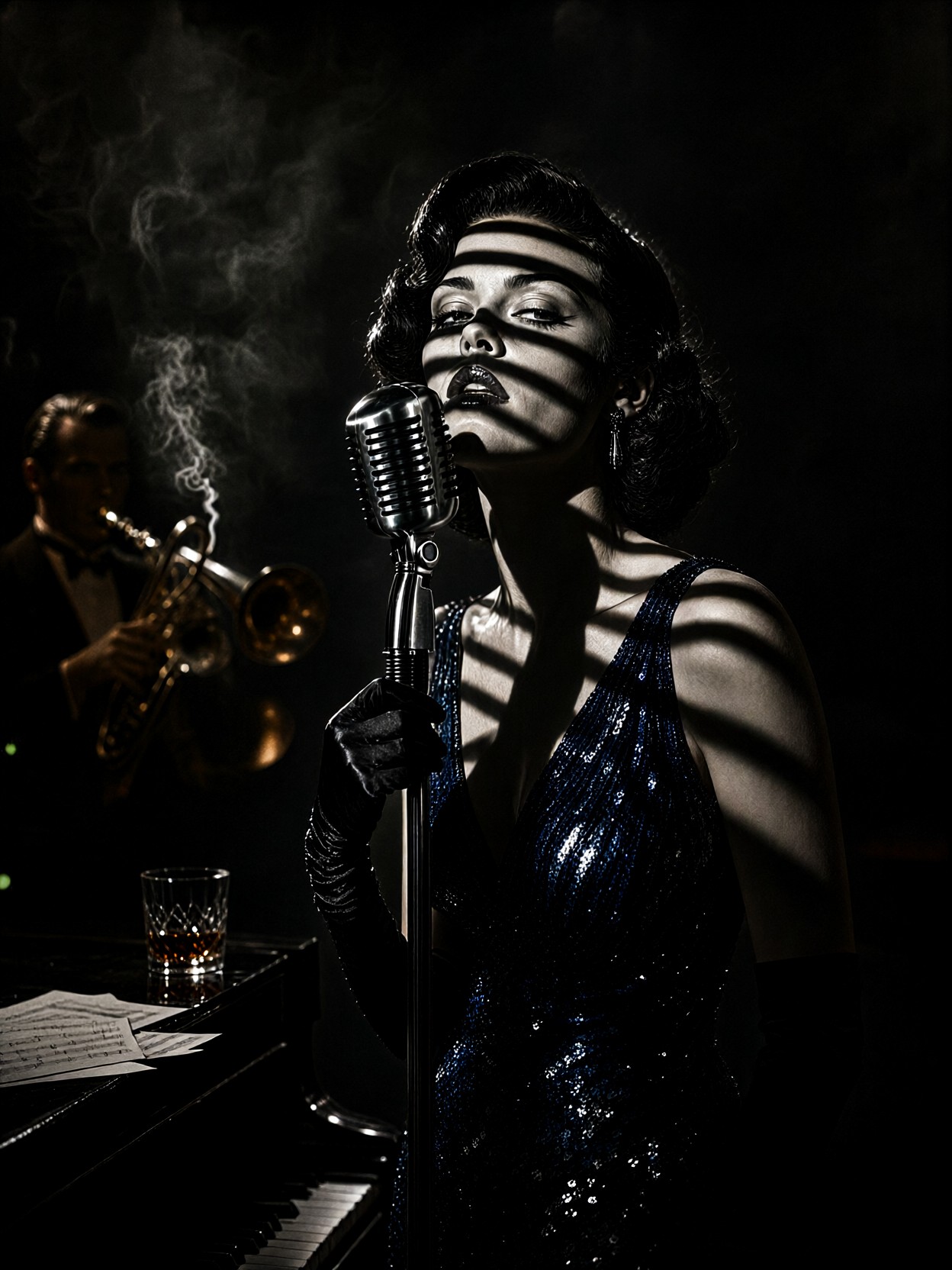 Chanteuse Singing In Smoky Nightclub — AI generated image