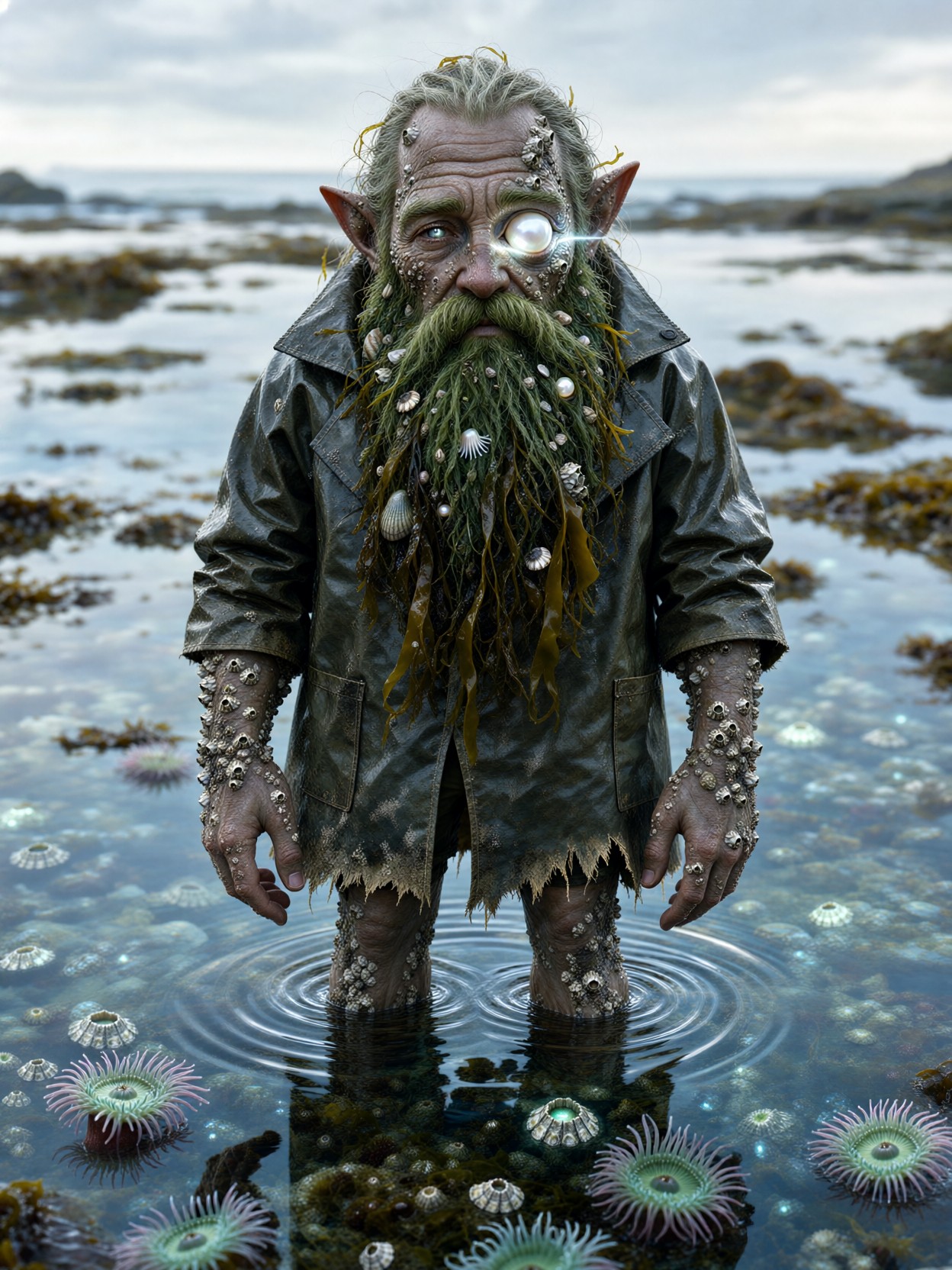 Elderly Fisherman Avatar In Tidepool — AI generated image