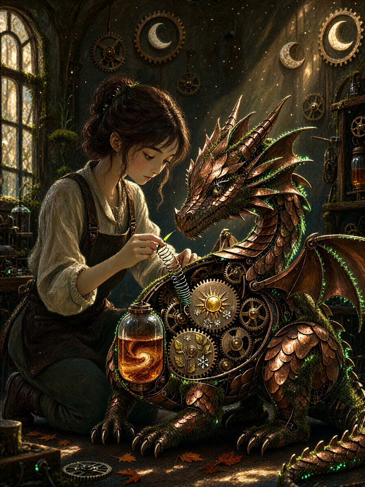Apprentice Clockmaker And Clockwork Dragon — AI generated image
