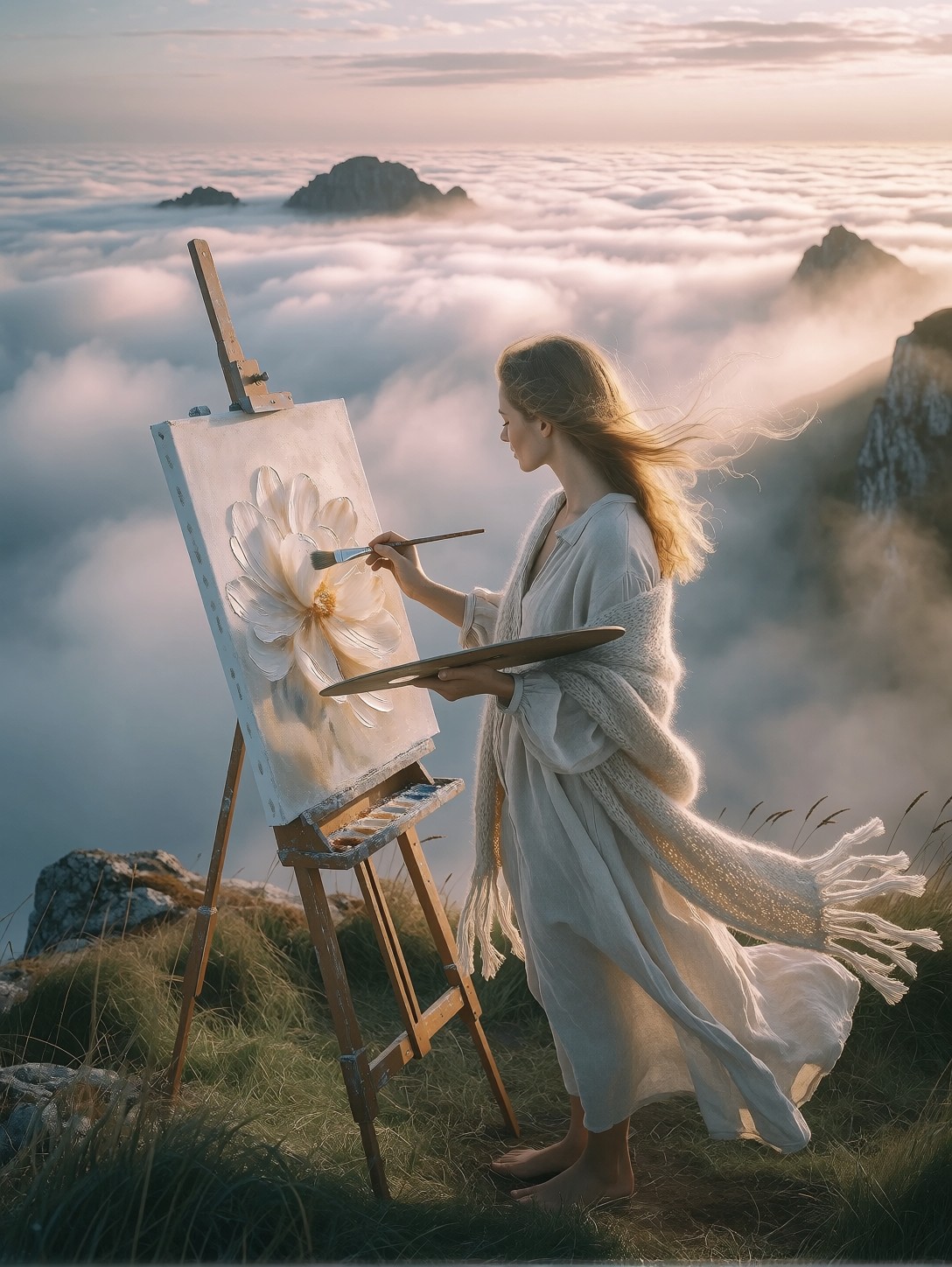 Painter Above Sea of Clouds — AI generated image