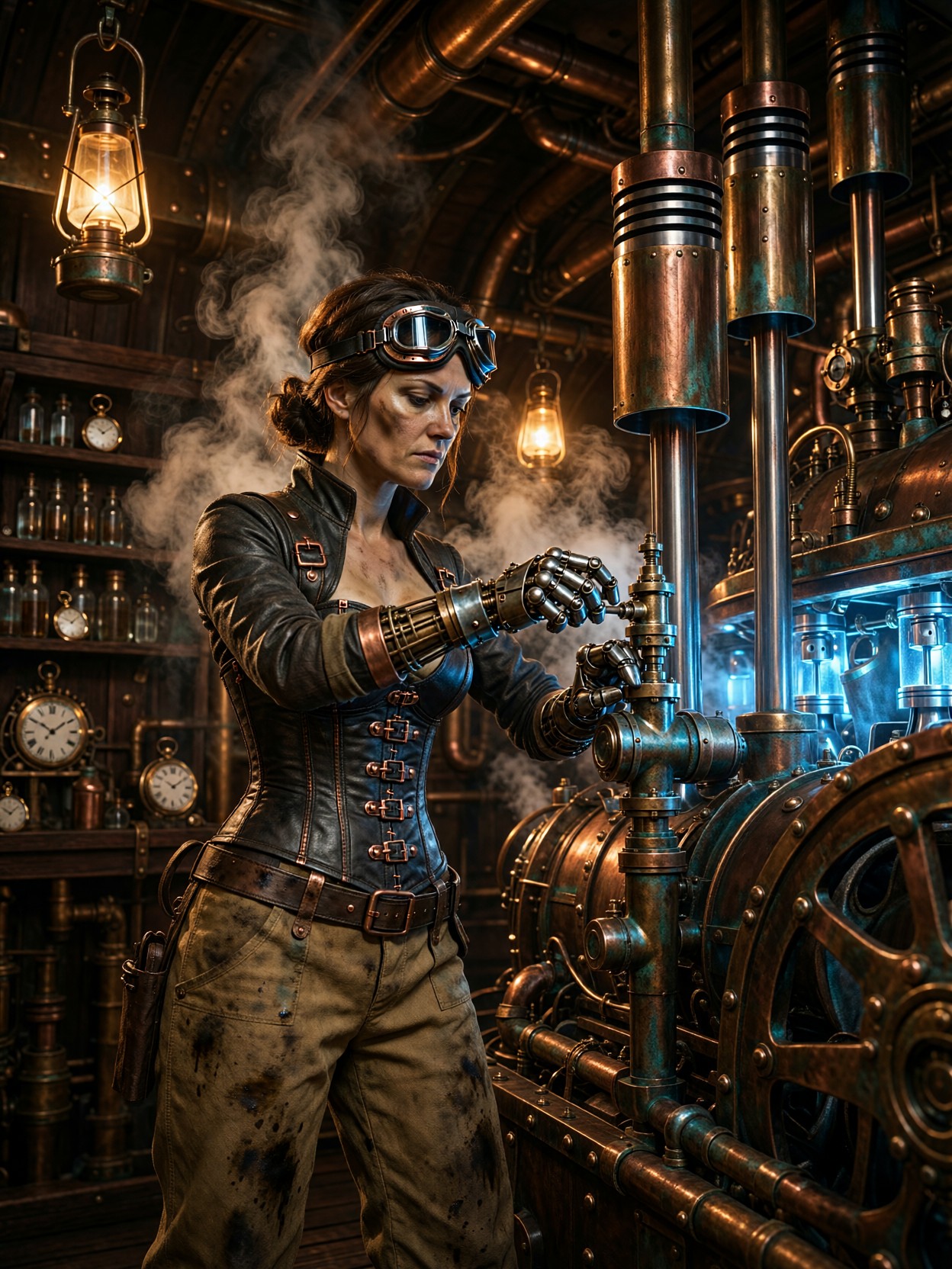 Clockwork Engineer In Airship Hangar — AI generated image