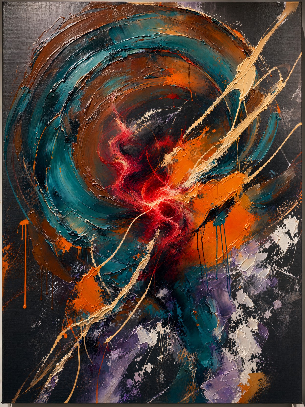 Turbulent Teal And Sienna Gestural Canvas — AI generated image