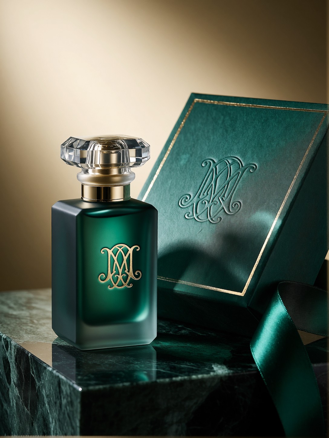 Emerald Perfume Bottle Luxury Still Life — AI generated image