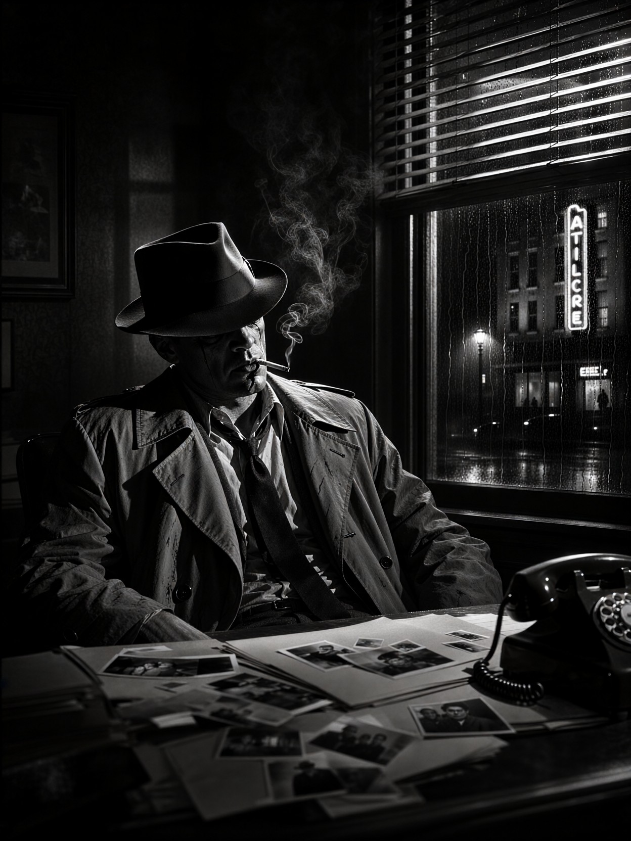 Weary Detective In Noir Office — AI generated image