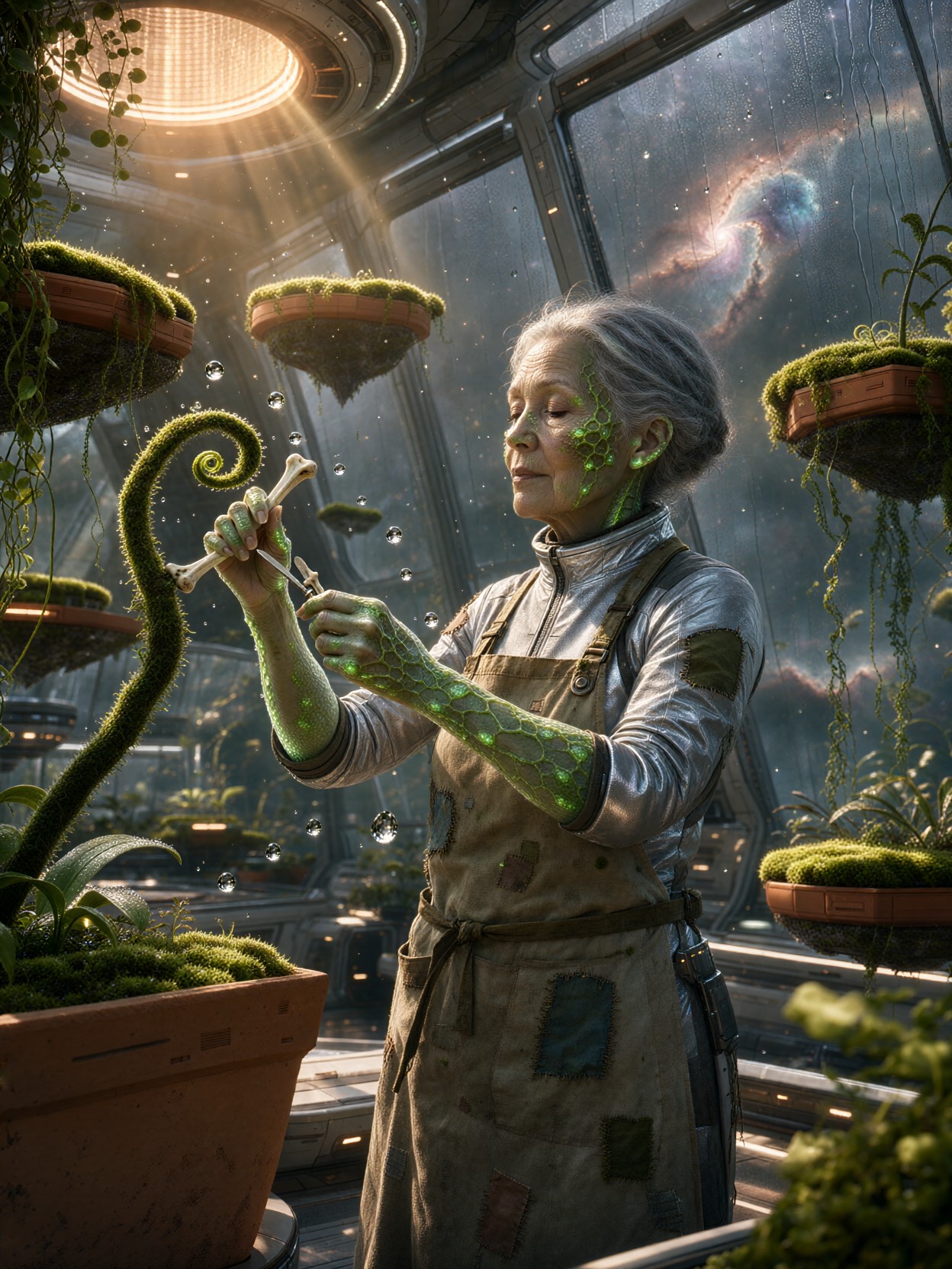Elderly Botanist On Generation Ship — AI generated image