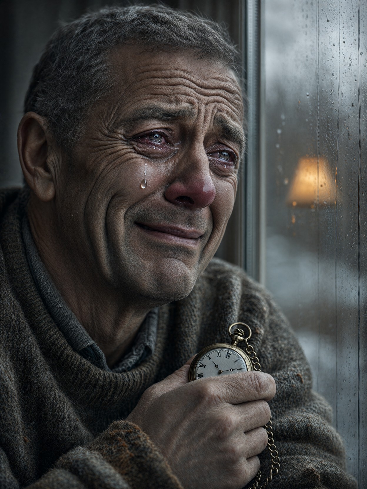 Weathered Man's Quiet Grief — AI generated image