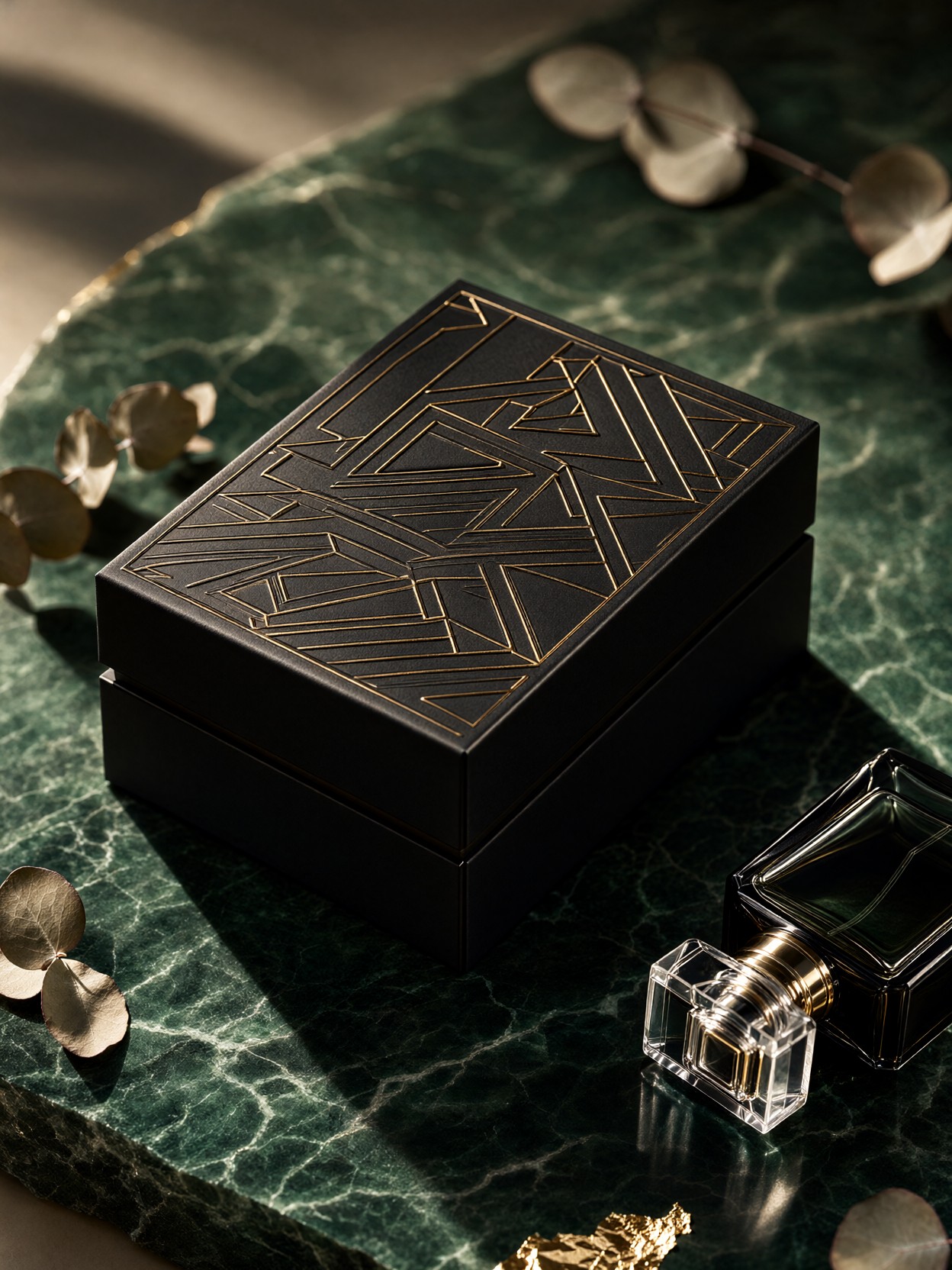 Obsidian Perfume Box Gold Embossing — AI generated image