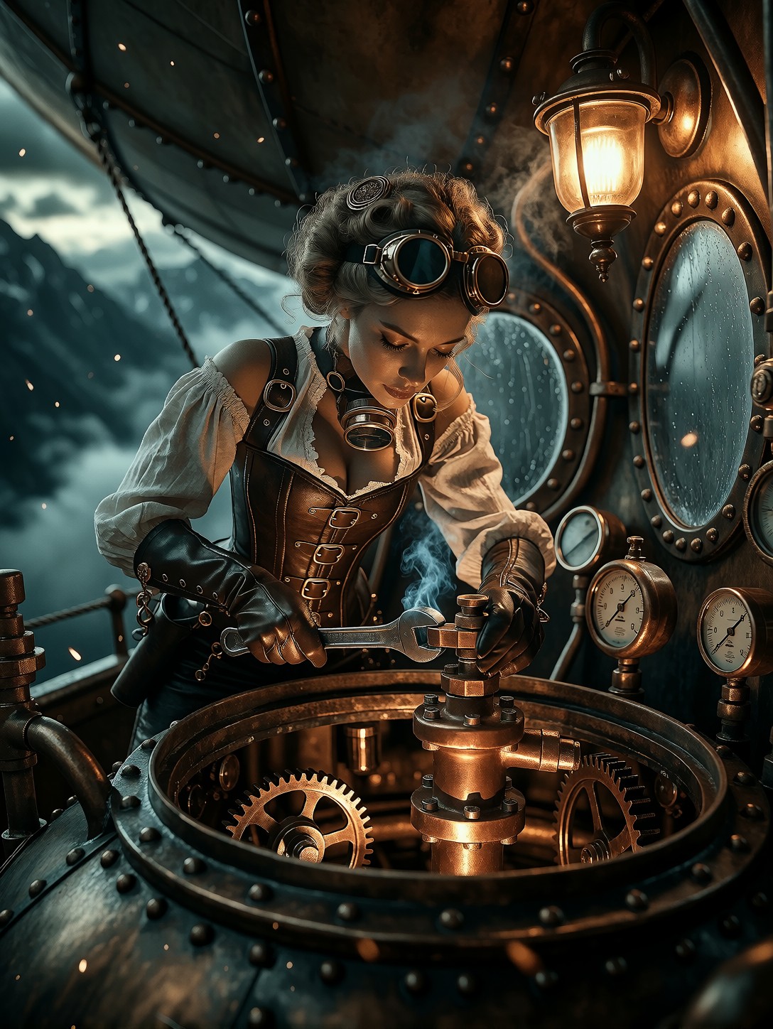 Steampunk Airship Engineer At Work — AI generated image