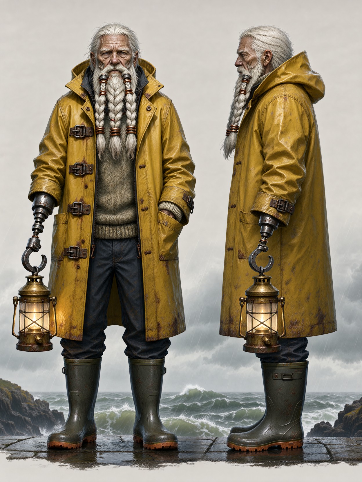 Elderly Lighthouse Keeper Character Sheet — AI generated image