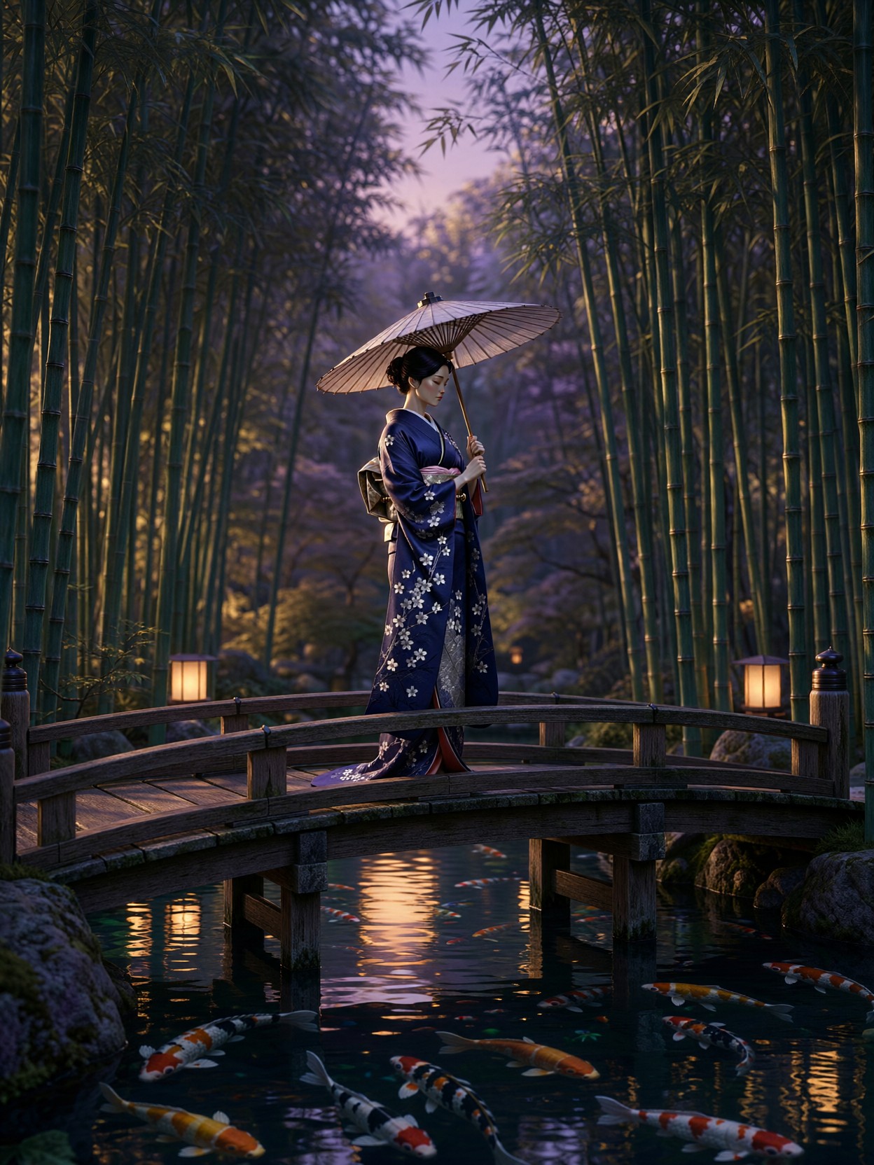 Graceful Kimono Serenity at Twilight — AI generated image