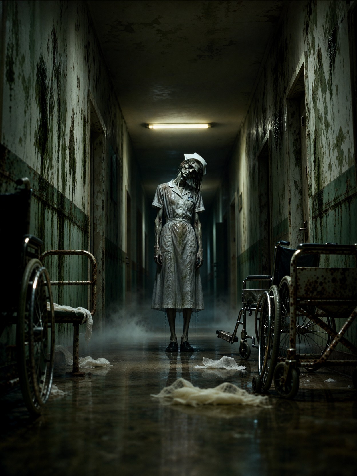Haunted Nurse In Abandoned Sanatorium — AI generated image