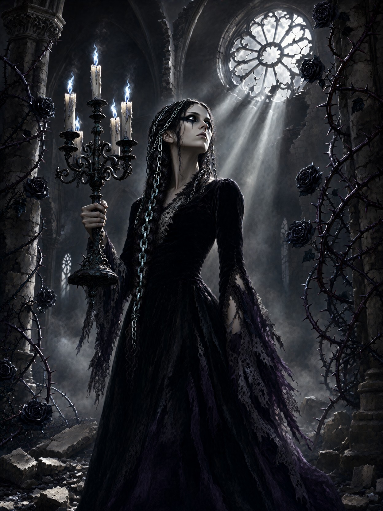 Gothic Woman In Cathedral Ruins — AI generated image