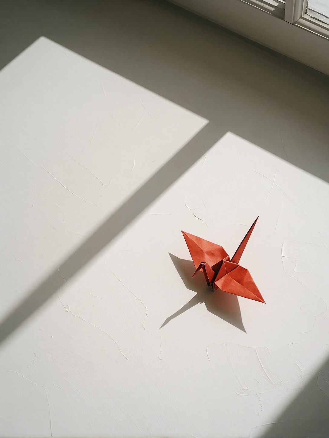 Red Crane On White Plaster — AI generated image