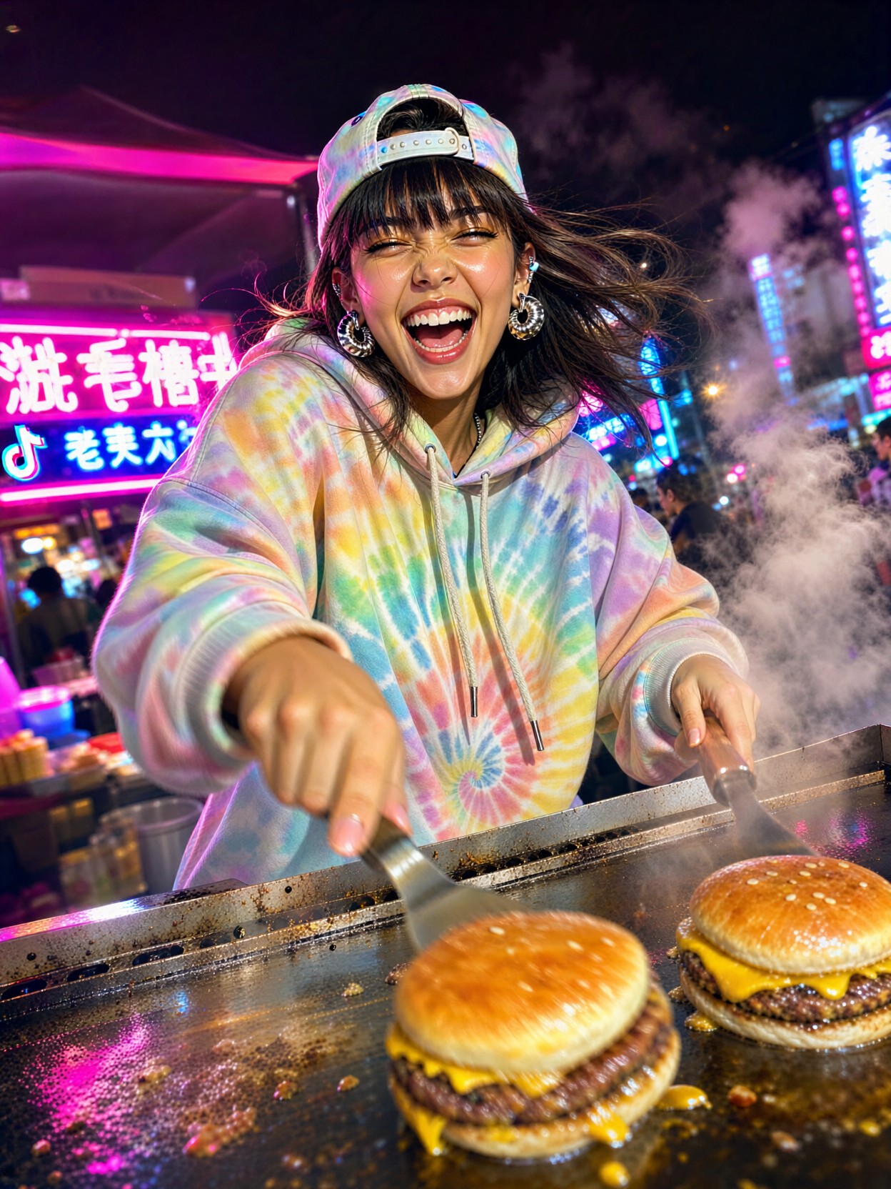 Laughing Street Food Vendor Night Market — AI generated image