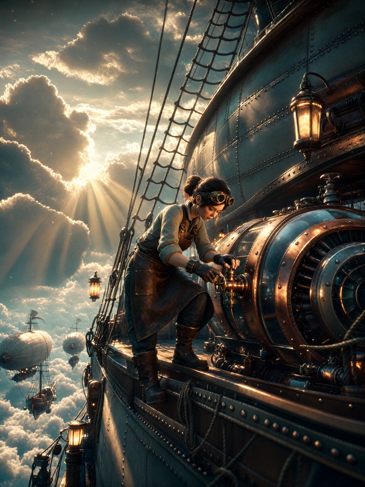 Airship Mechanic On Skyship Dock — AI generated image