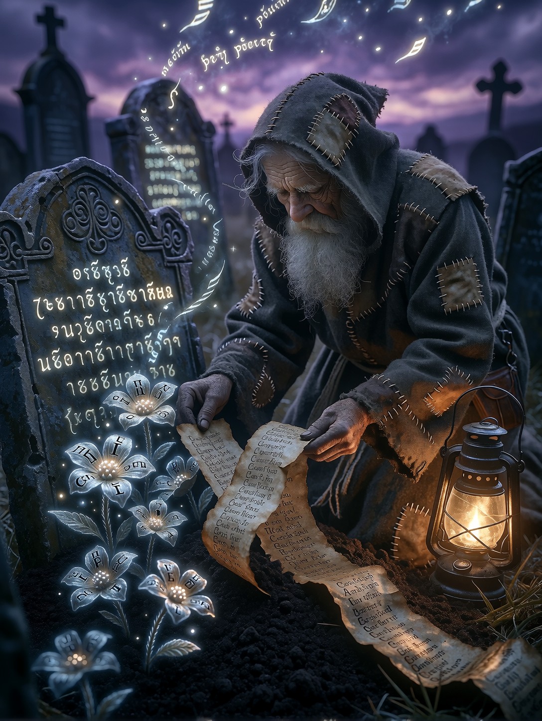 Gravekeeper Planting Words That Bloom — AI generated image