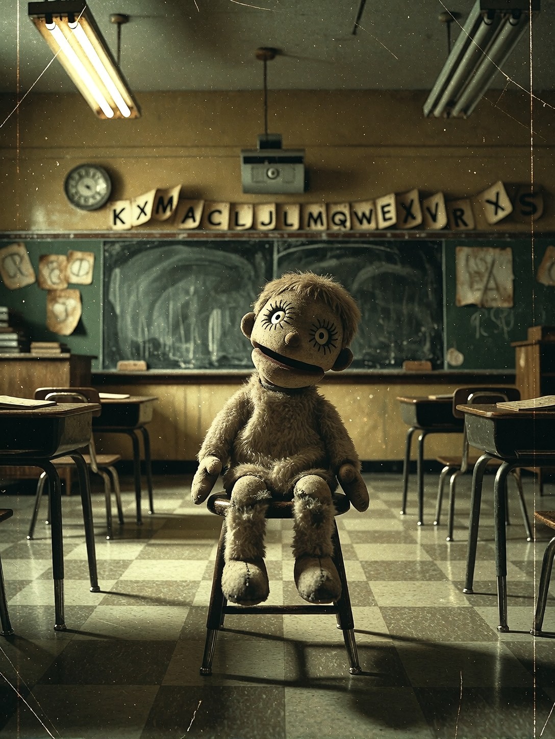 Forgotten Puppet In Abandoned Classroom — AI generated image