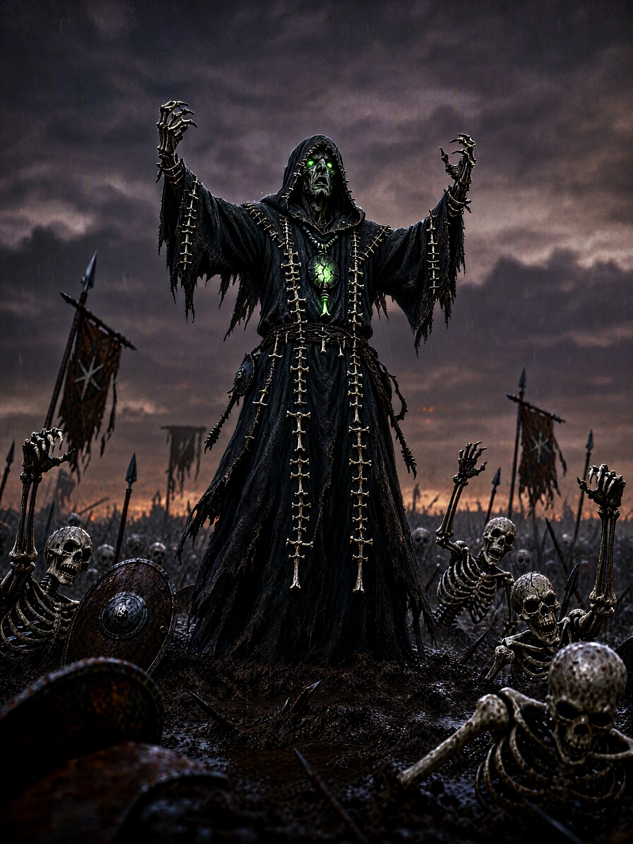 Necromancer Raising Undead Army At Dusk — AI generated image