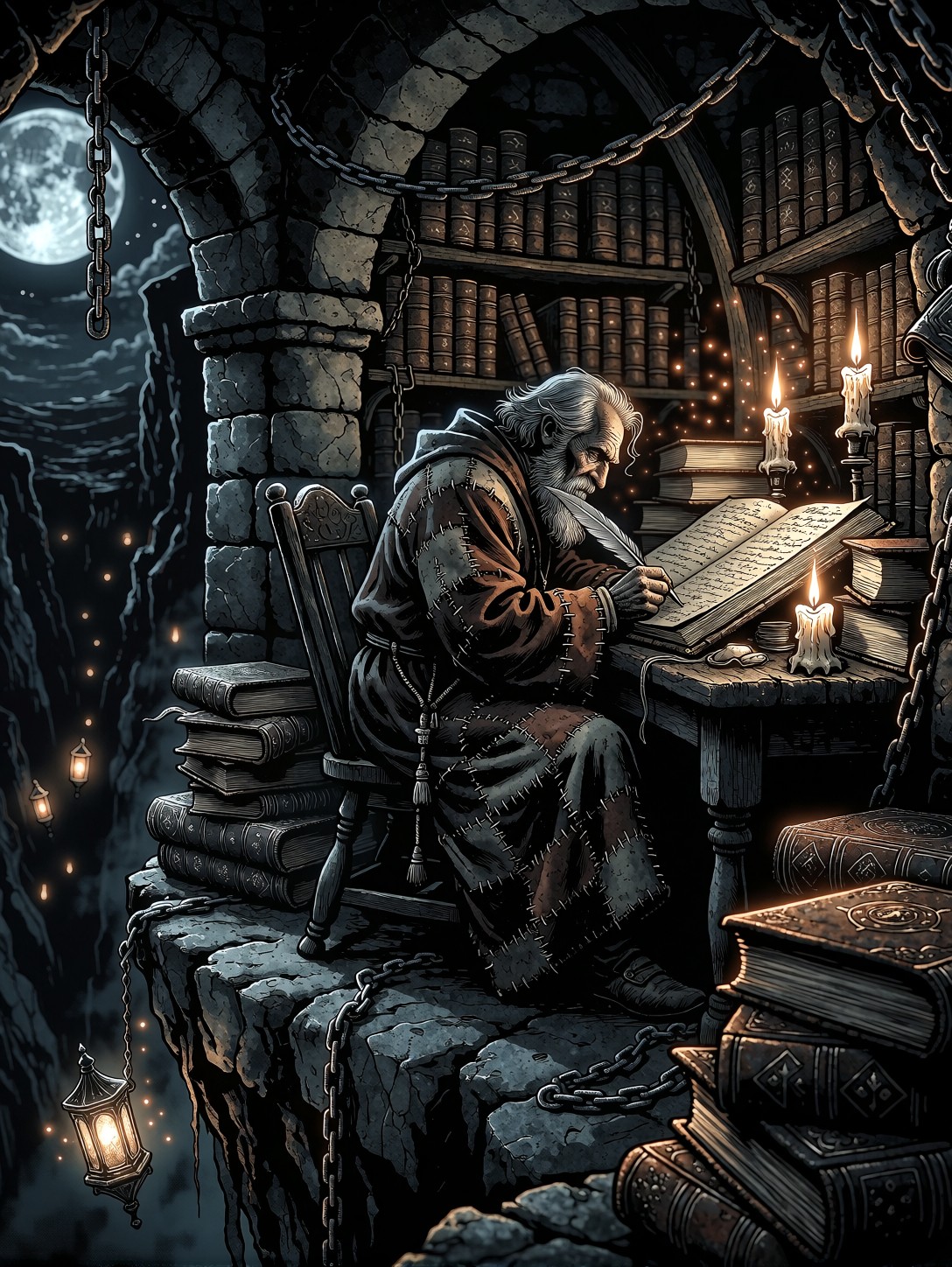 Librarian Among Screaming Books — AI generated image
