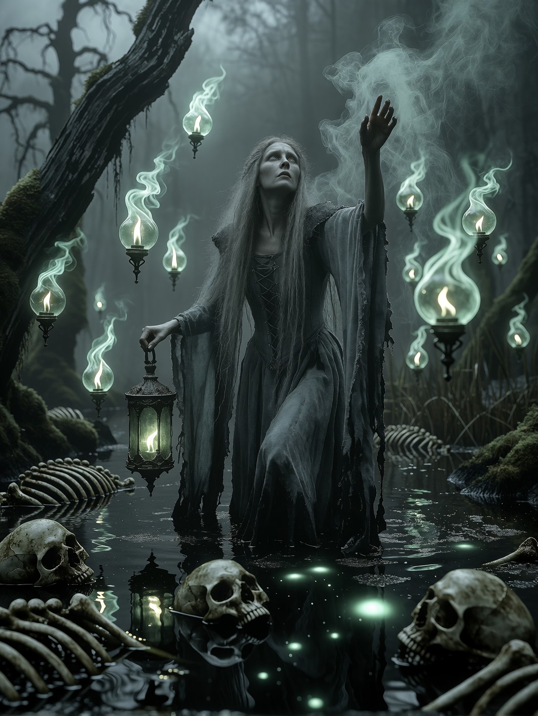 Blind Witch Wading Bone Marsh — AI generated image