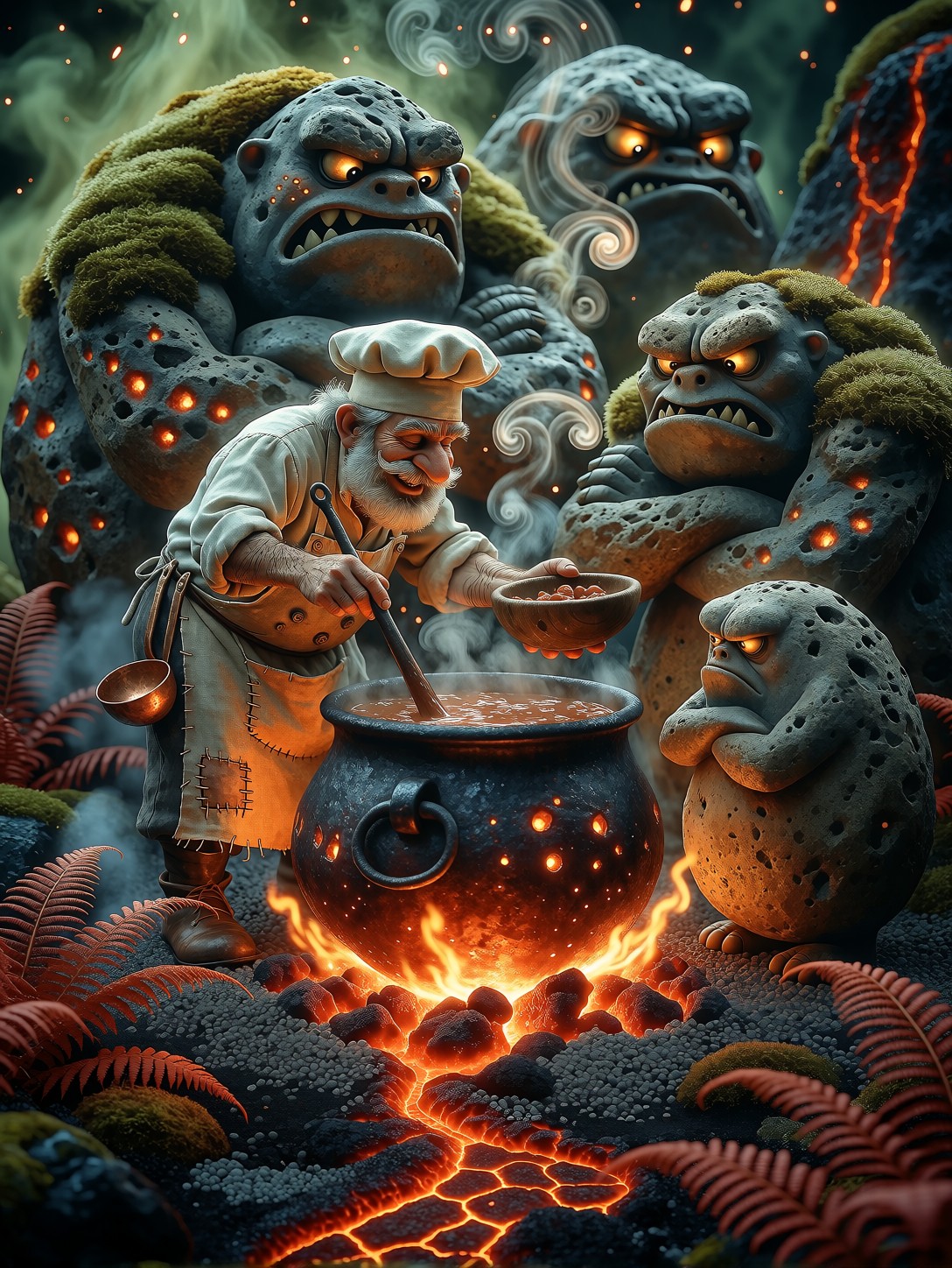 Wandering Chef Cooking For Stone Giants — AI generated image