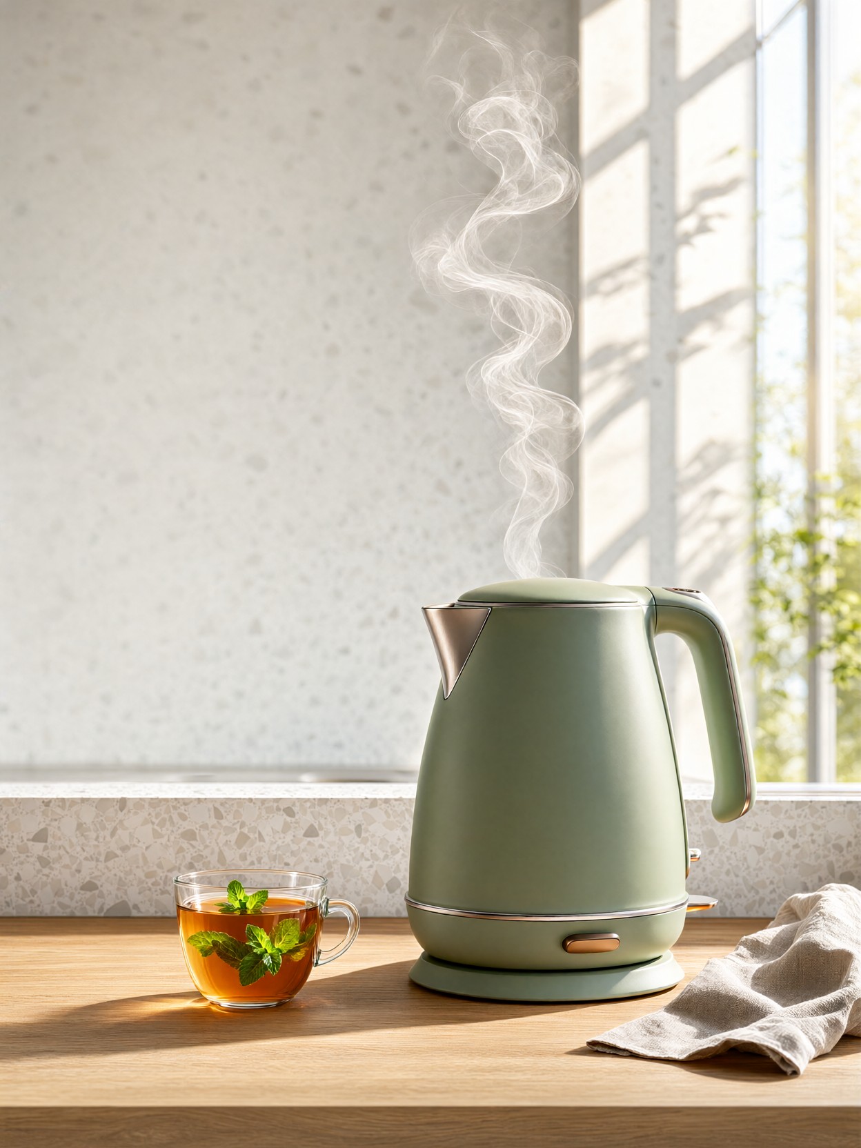 Sage Kettle Morning Tea Still Life — AI generated image