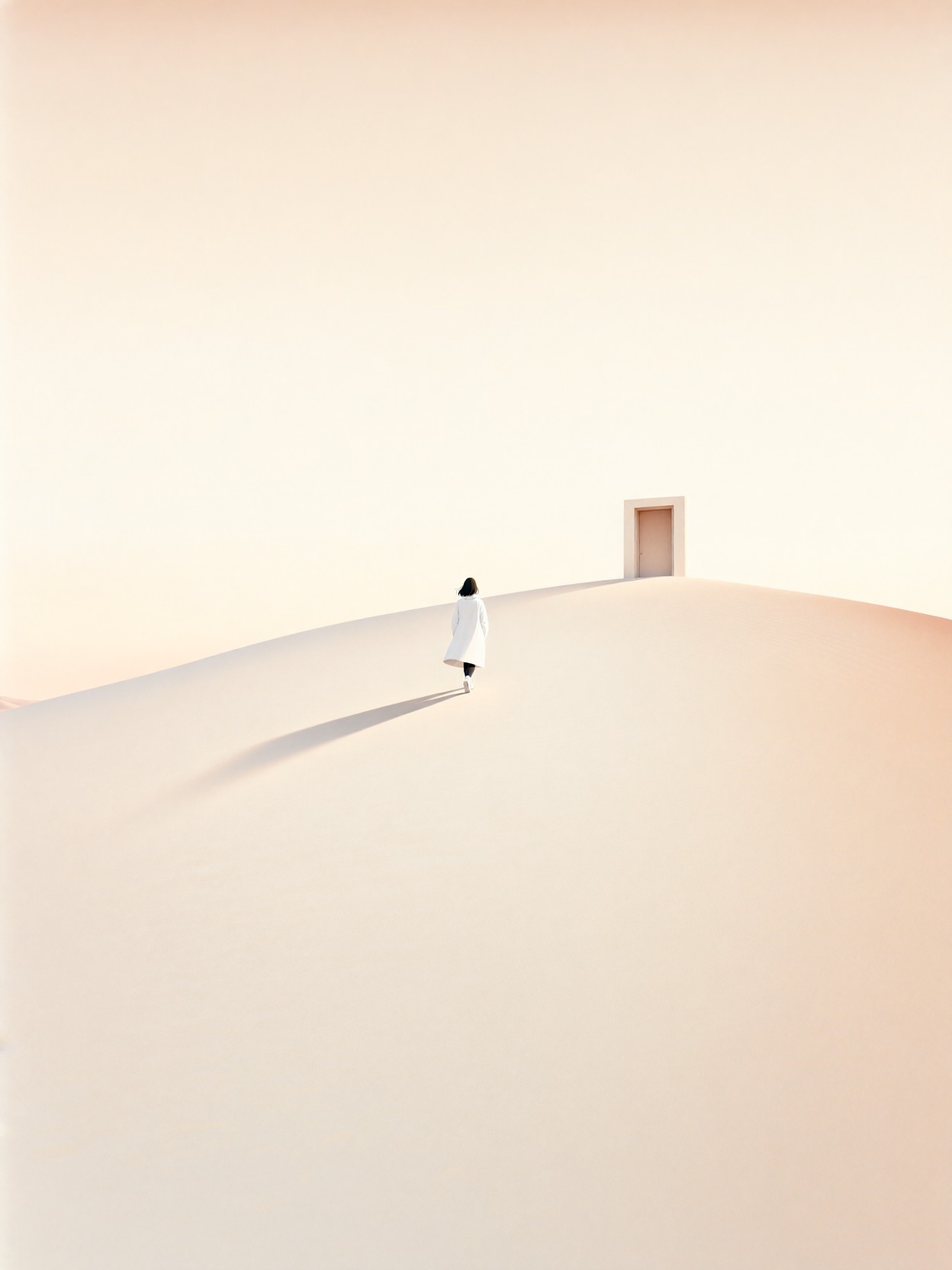 Woman Walking Toward Door in Desert — AI generated image
