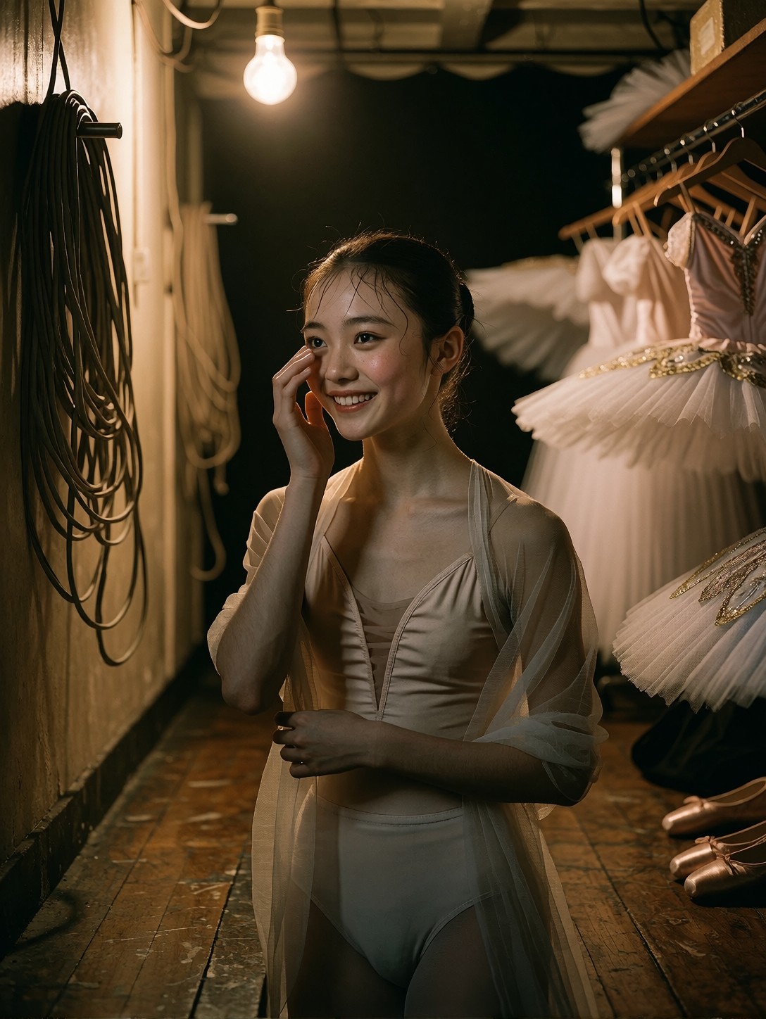 Ballerina Backstage Quiet Triumph — AI generated image