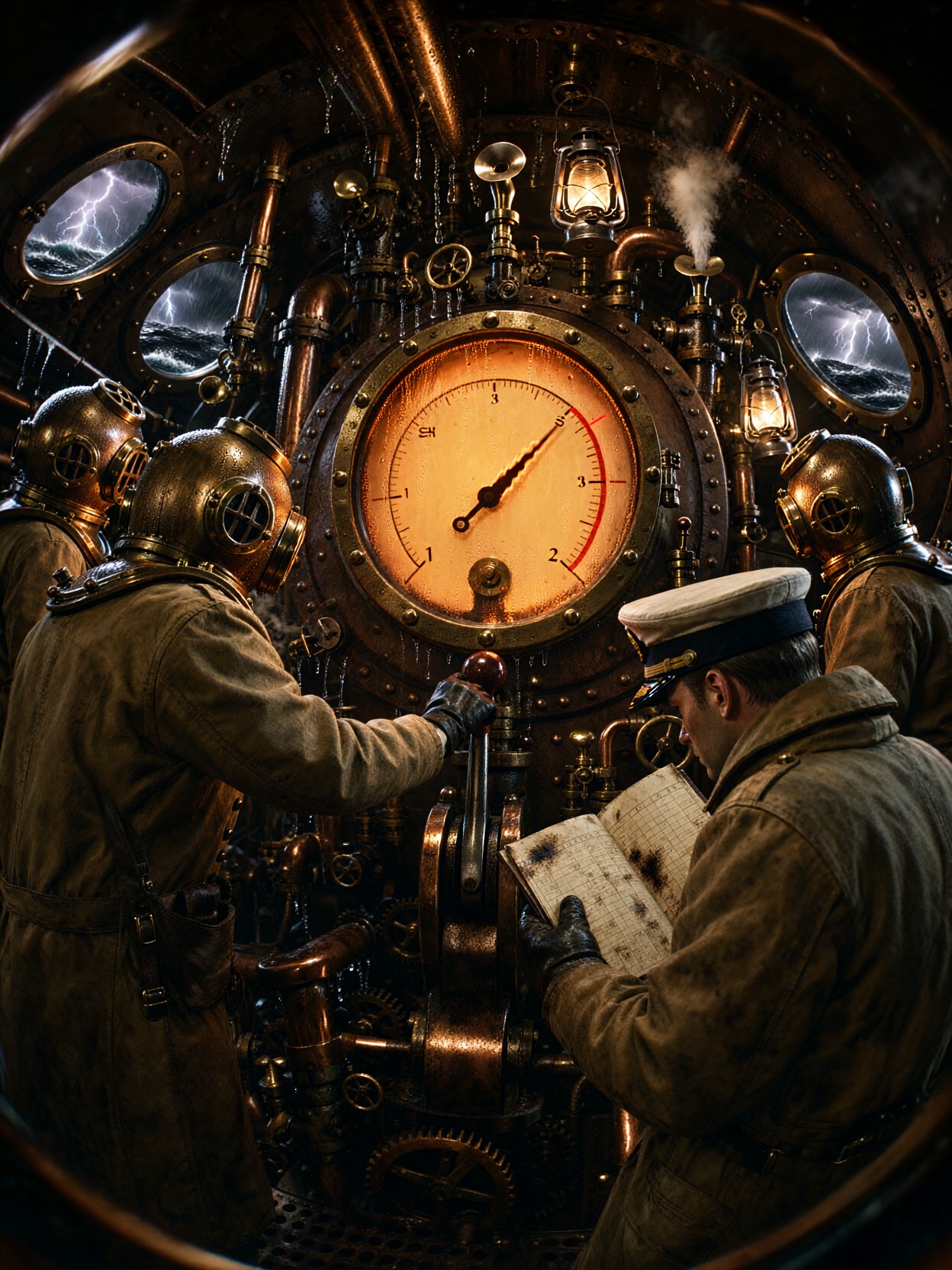 Steampunk Submarine Boiler Crisis — AI generated image