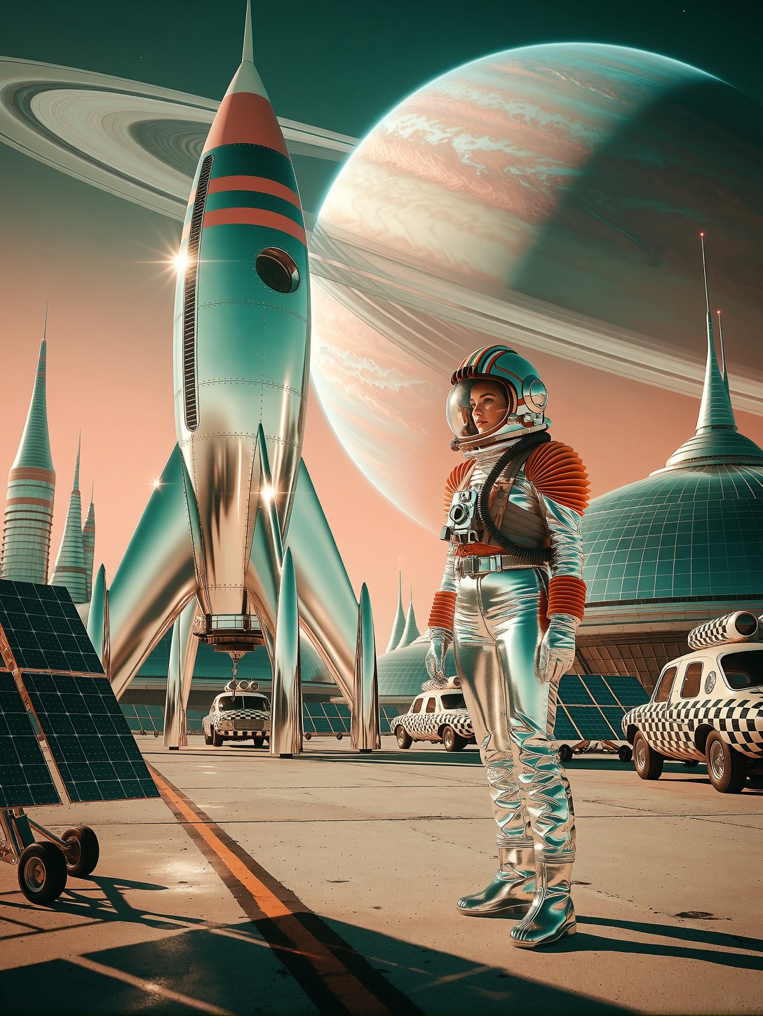 Test Pilot Beside Retro Rocket — AI generated image