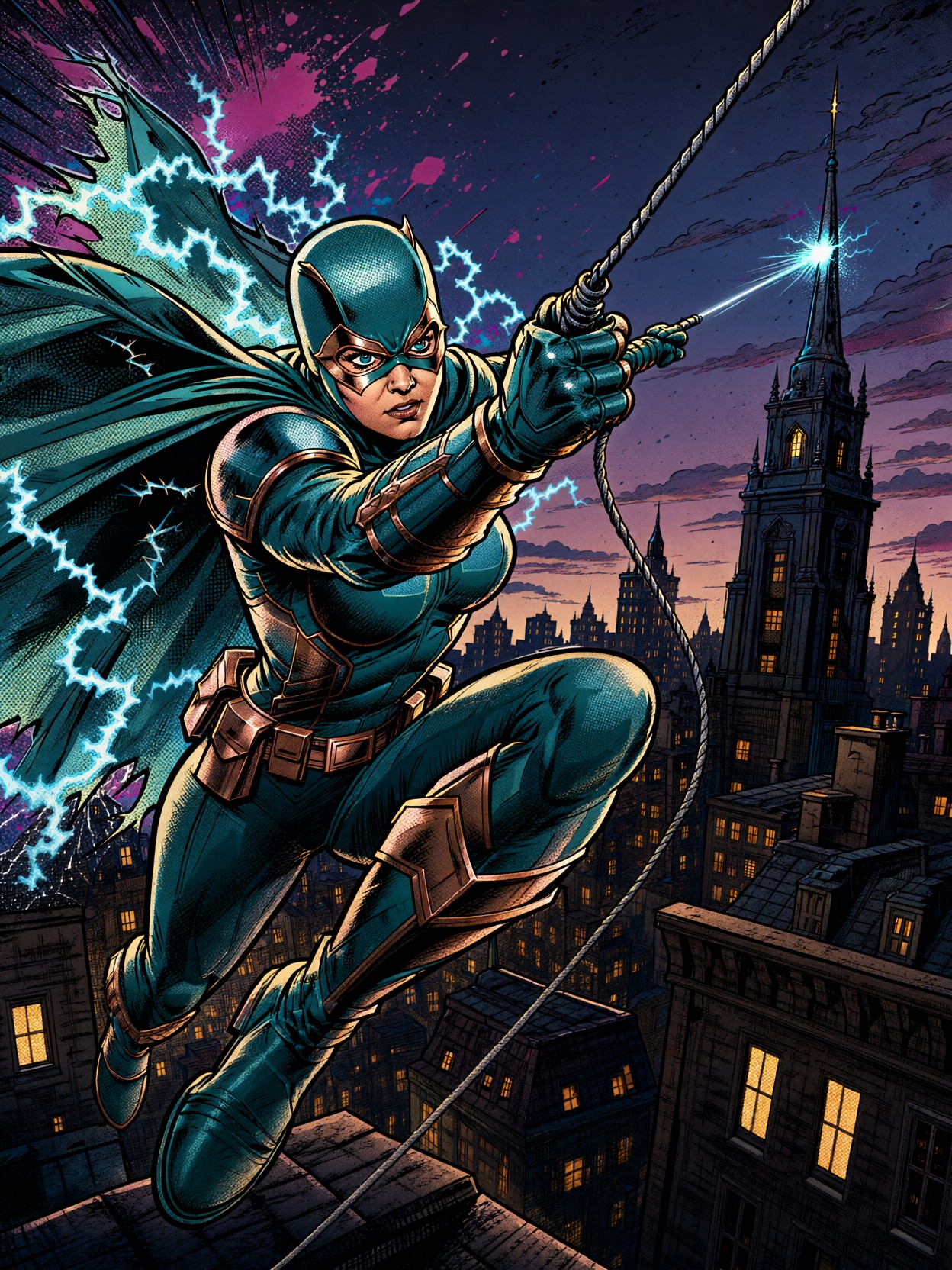 Masked Vigilante Leaping Rooftops At Dusk — AI generated image