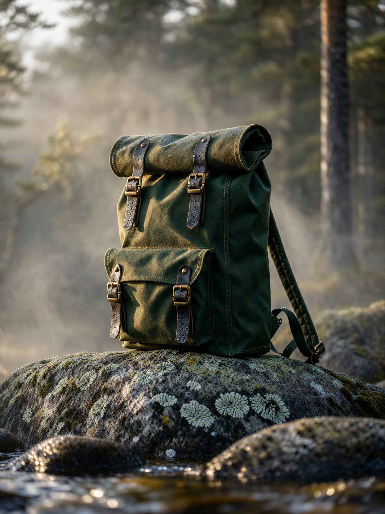 Waxed Canvas Backpack Forest Scene — AI generated image