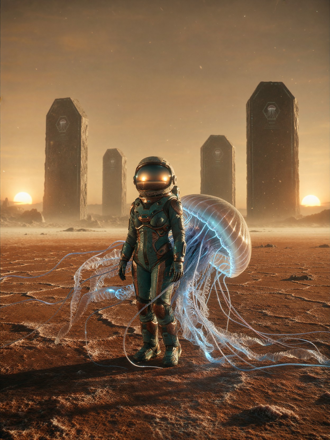 Astronaut With Glowing Alien Jellyfish — AI generated image