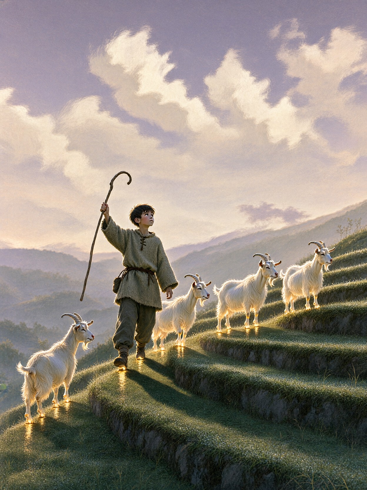 Shepherd Guiding Glowing Goats At Dusk — AI generated image