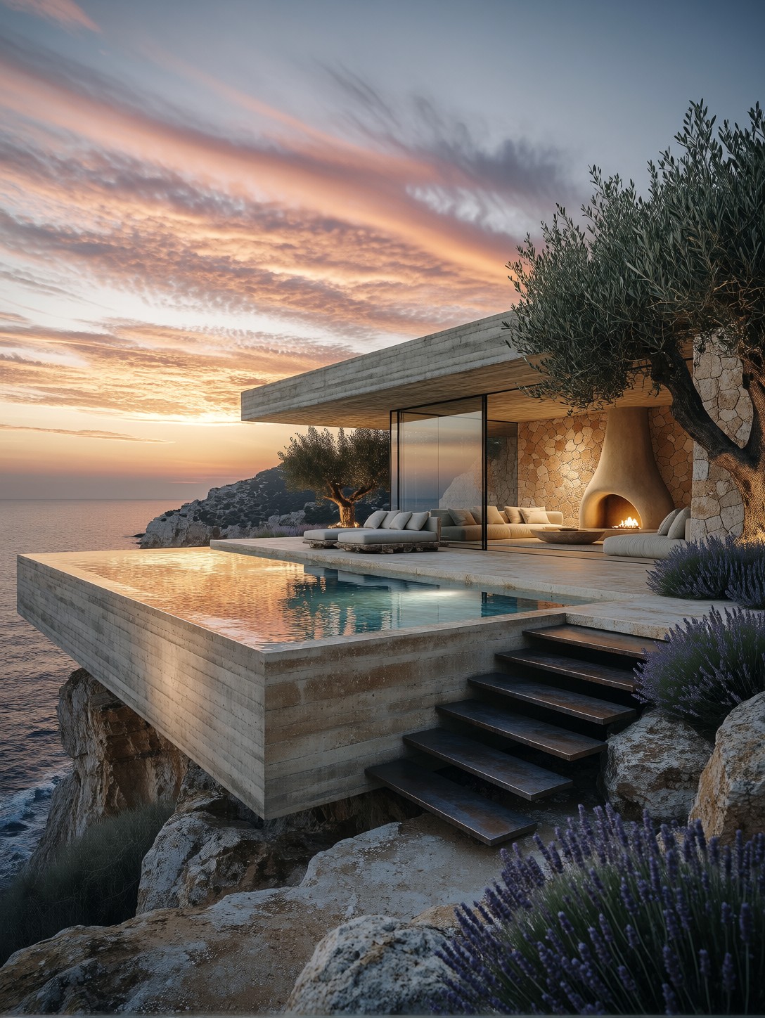 Cliffside Minimalist Villa At Sunset — AI generated image