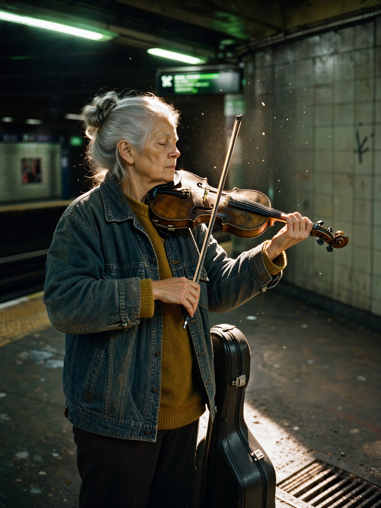 Elderly Violinist On Subway Platform — AI generated image