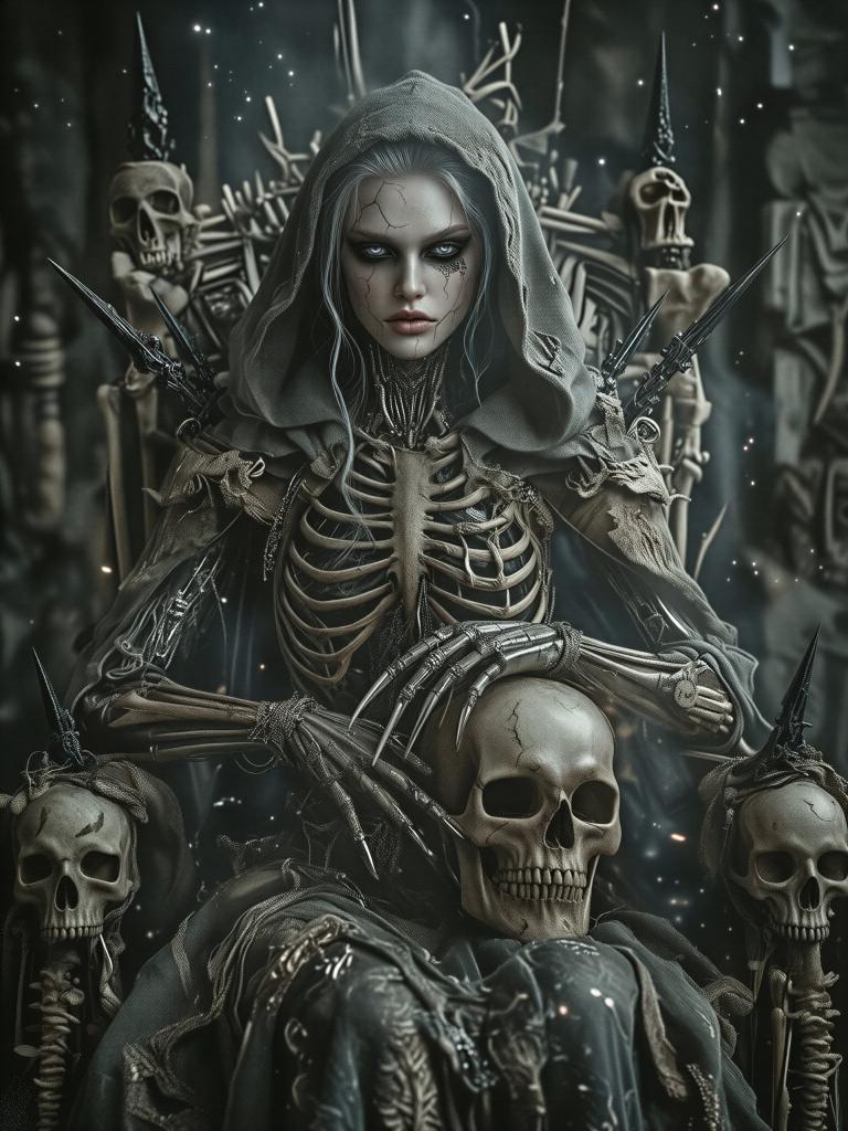 Undead Gothic Queen on Bone Throne